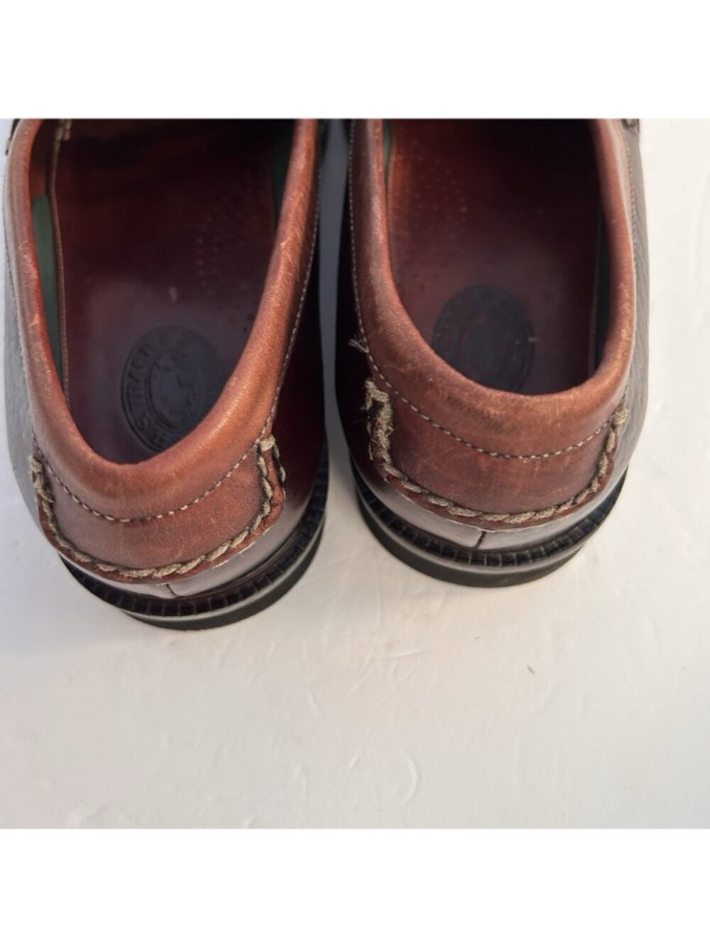 H.S. Trask Leather Penny Loafers Vibram Gum-Lite Sole Mens Size 8 Brown Handsewn - Picture 9 of 16